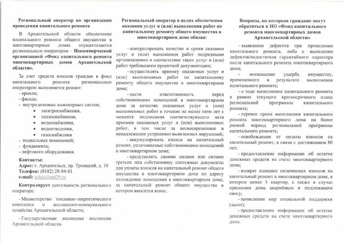 Вопросы по которым граждане могут обратиться в НО "Фонд капитального ремонта многоквартирных домов Архангельской области"
